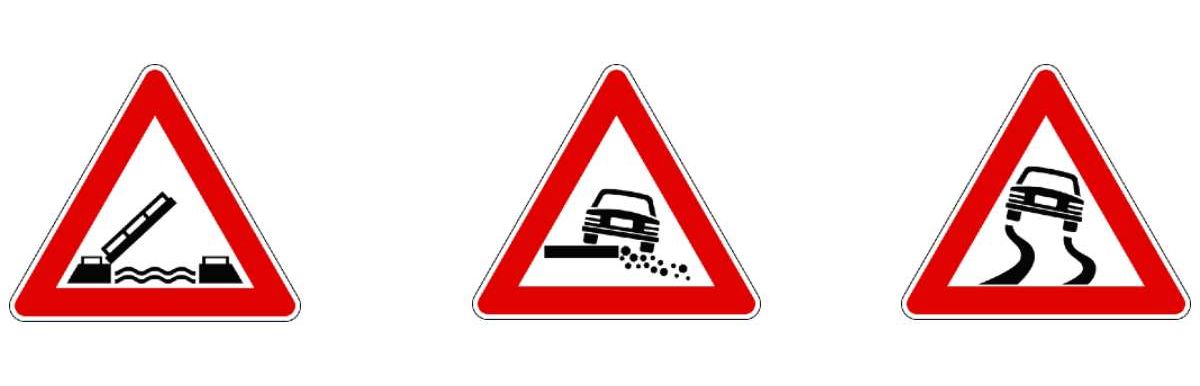 segnali stradali pericolo ponte mobile banchina pericolosa strada sdrucciolevole