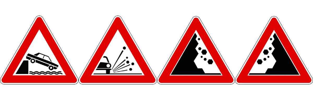 segnali stradali pericolo sbocco molo argine materiale instabile caduta massi